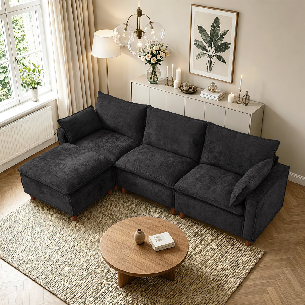 Chenille Modular Sectional Sofa with Movable Ottoman - 108.5" L Shape