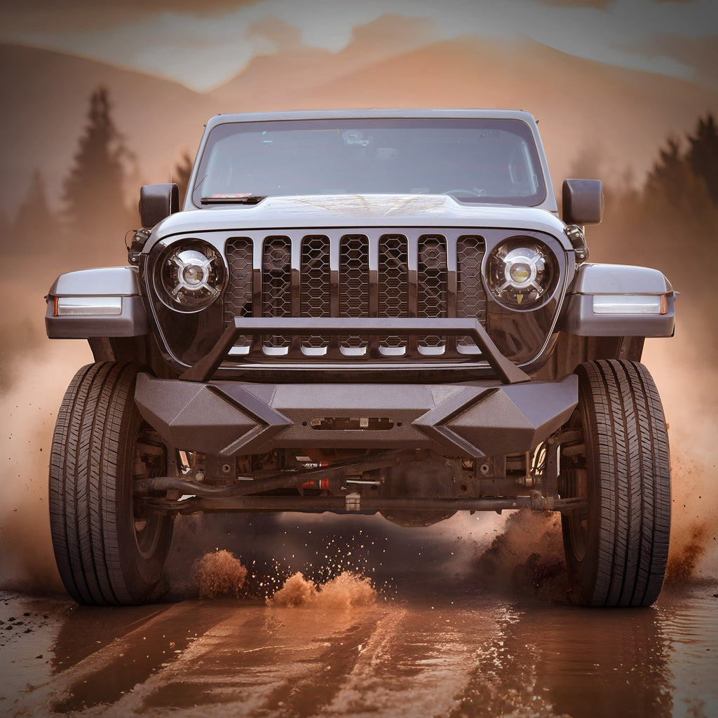 X Style Front Bumper with Winch Plate - Black