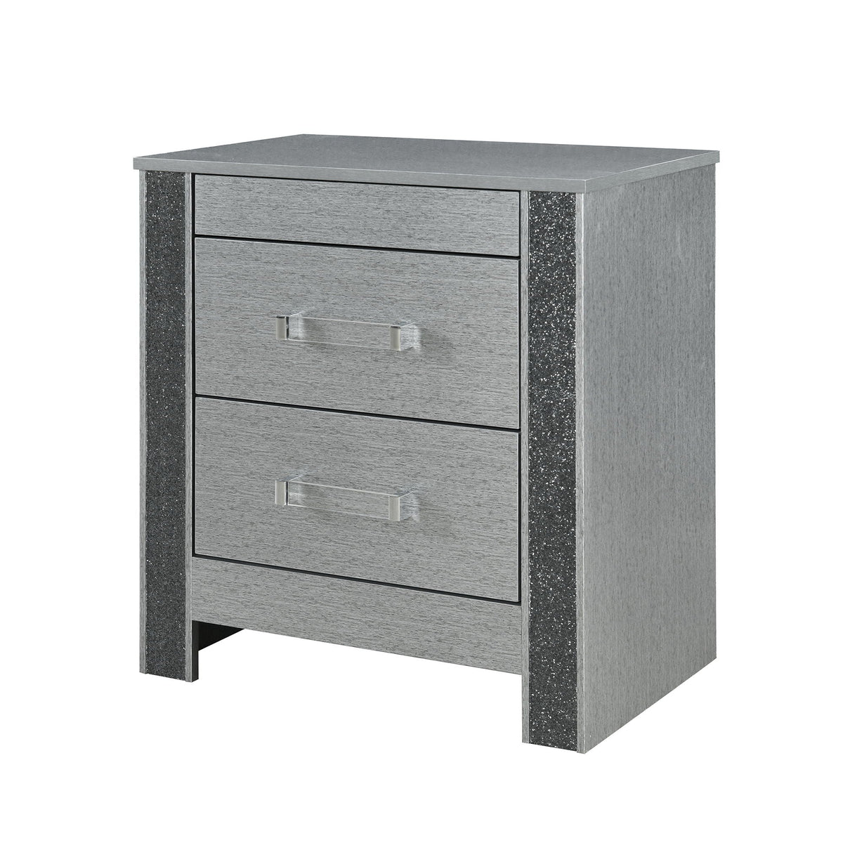 Lorenzo Nightstand with Hidden Compartment and Acrylic Handles – Silver