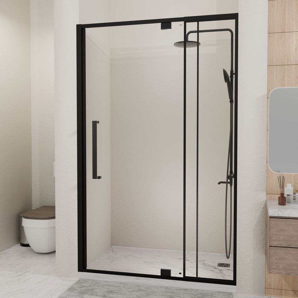 Semi Frameless Pivot Hinged Shower Door with Reversible Design - Black