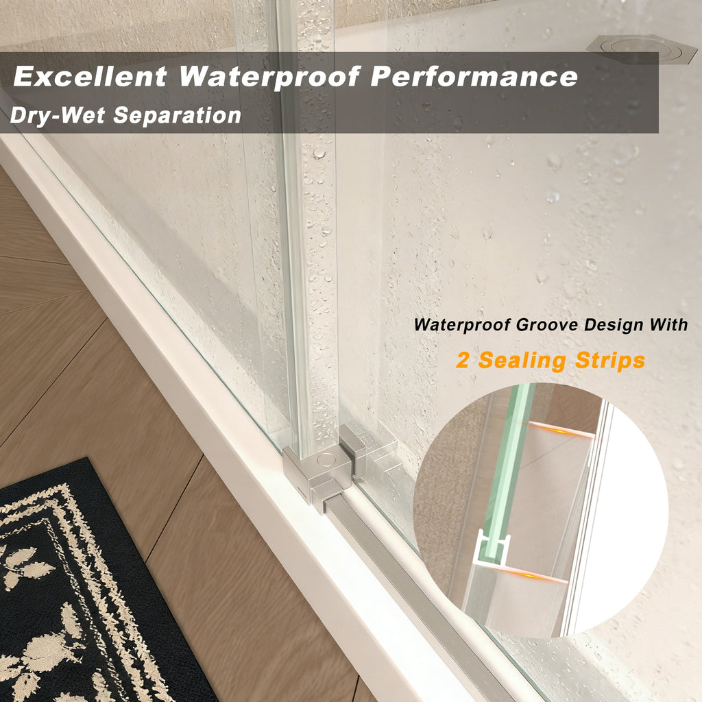 48" Single Sliding Shower Door with Frameless Tempered Glass - Clear