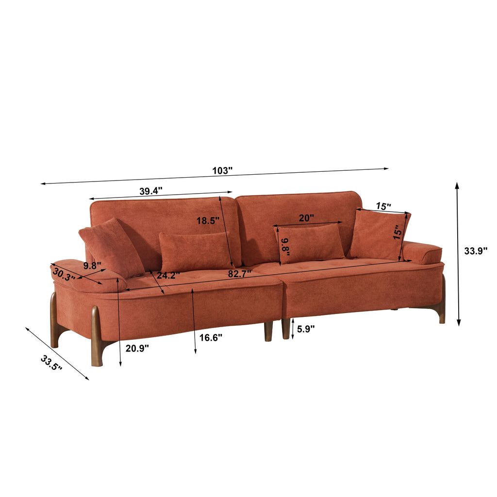 Deep Seated Fabric Stationary Sofa with Plush Pillows - Beige, Green, or Red