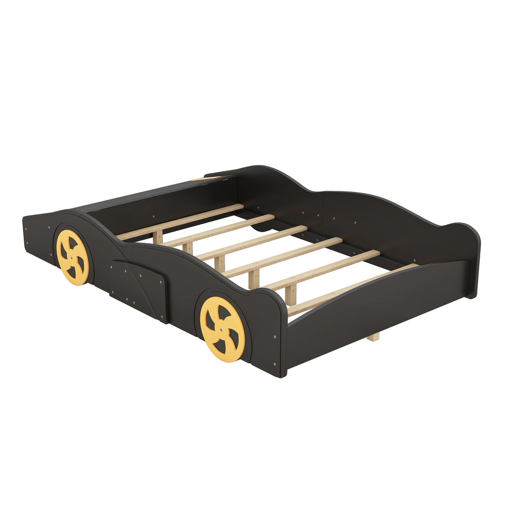Race Car Platform Bed with Storage and Wheels - Black or Blue