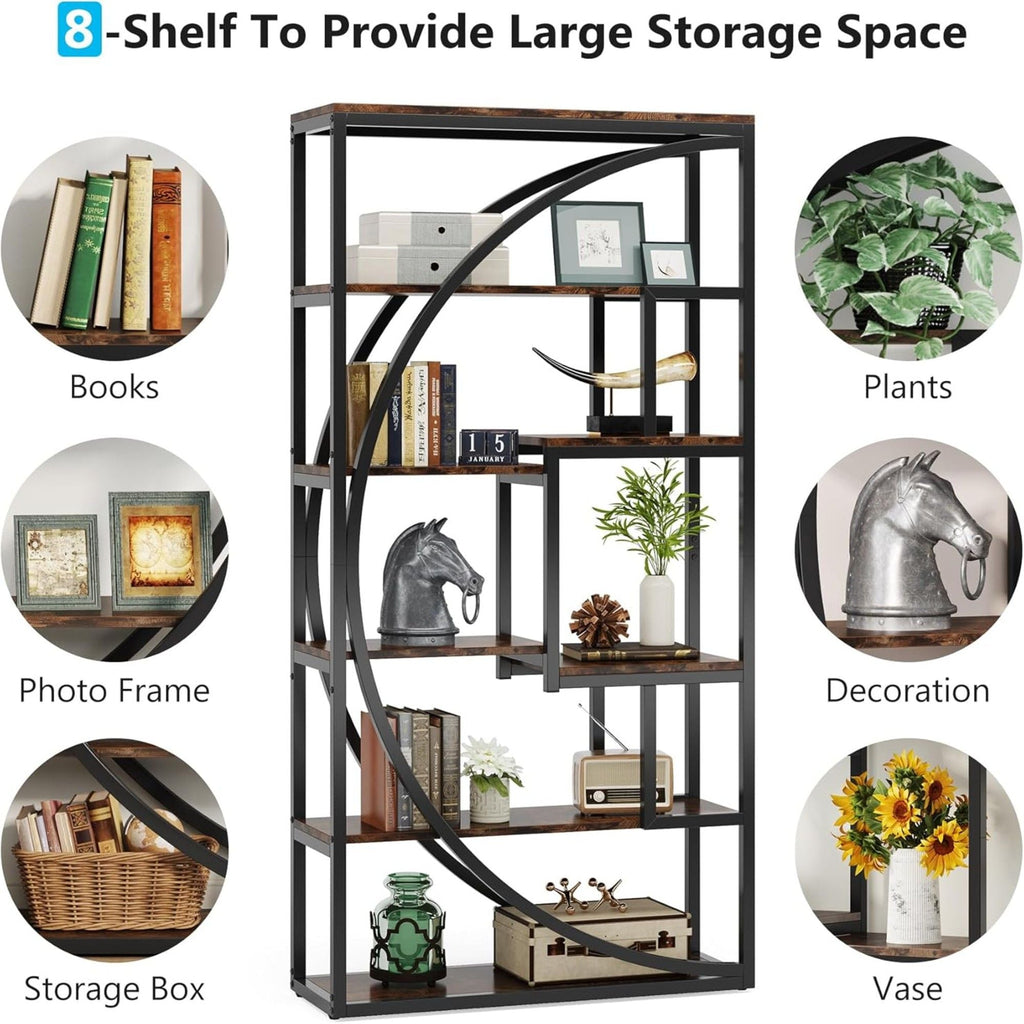 5 Tier Etagere Bookshelf with 8 Open Shelves - Dark Brown or Dark Gray