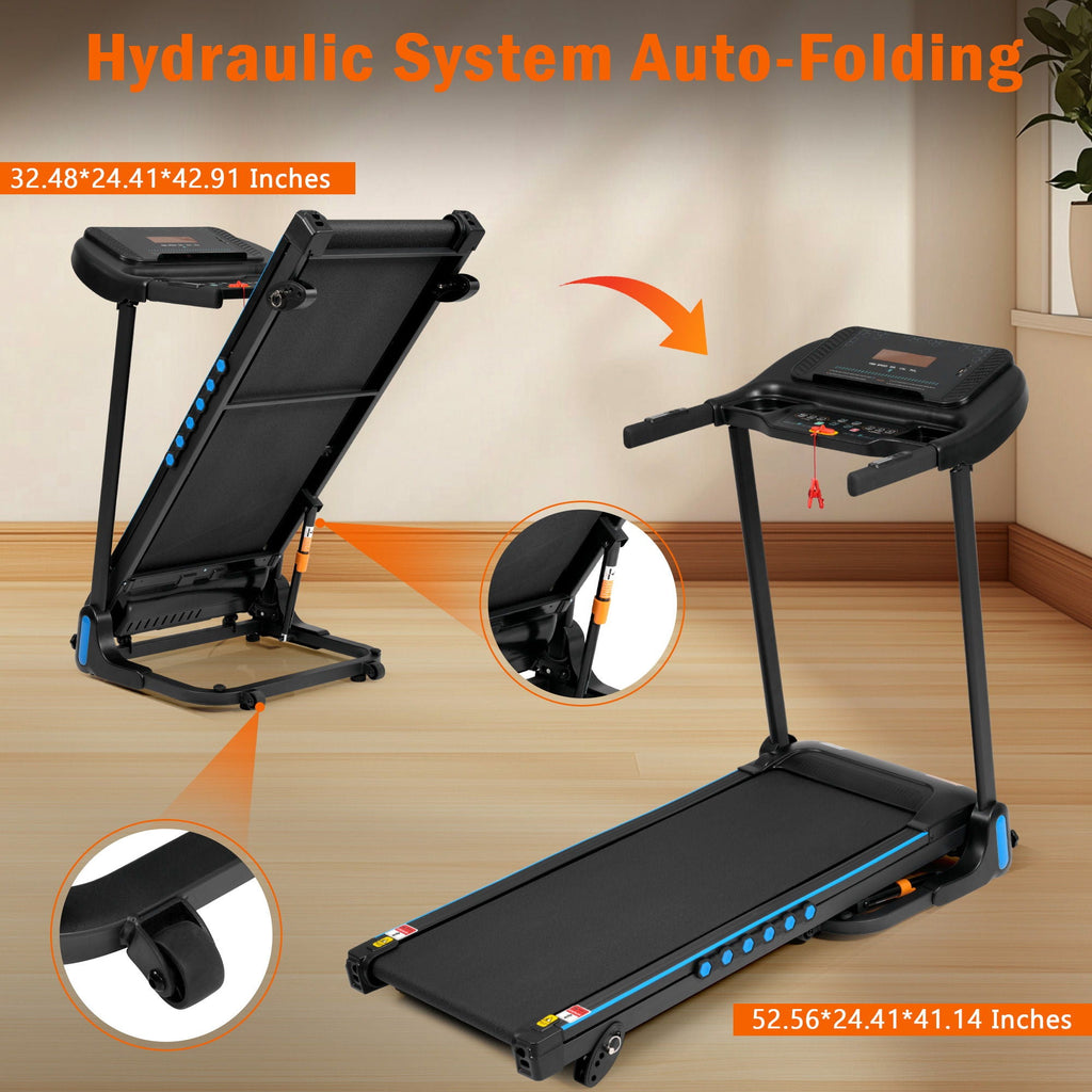 Incline Treadmill for Running & Walking with Hydraulic Folding - Black