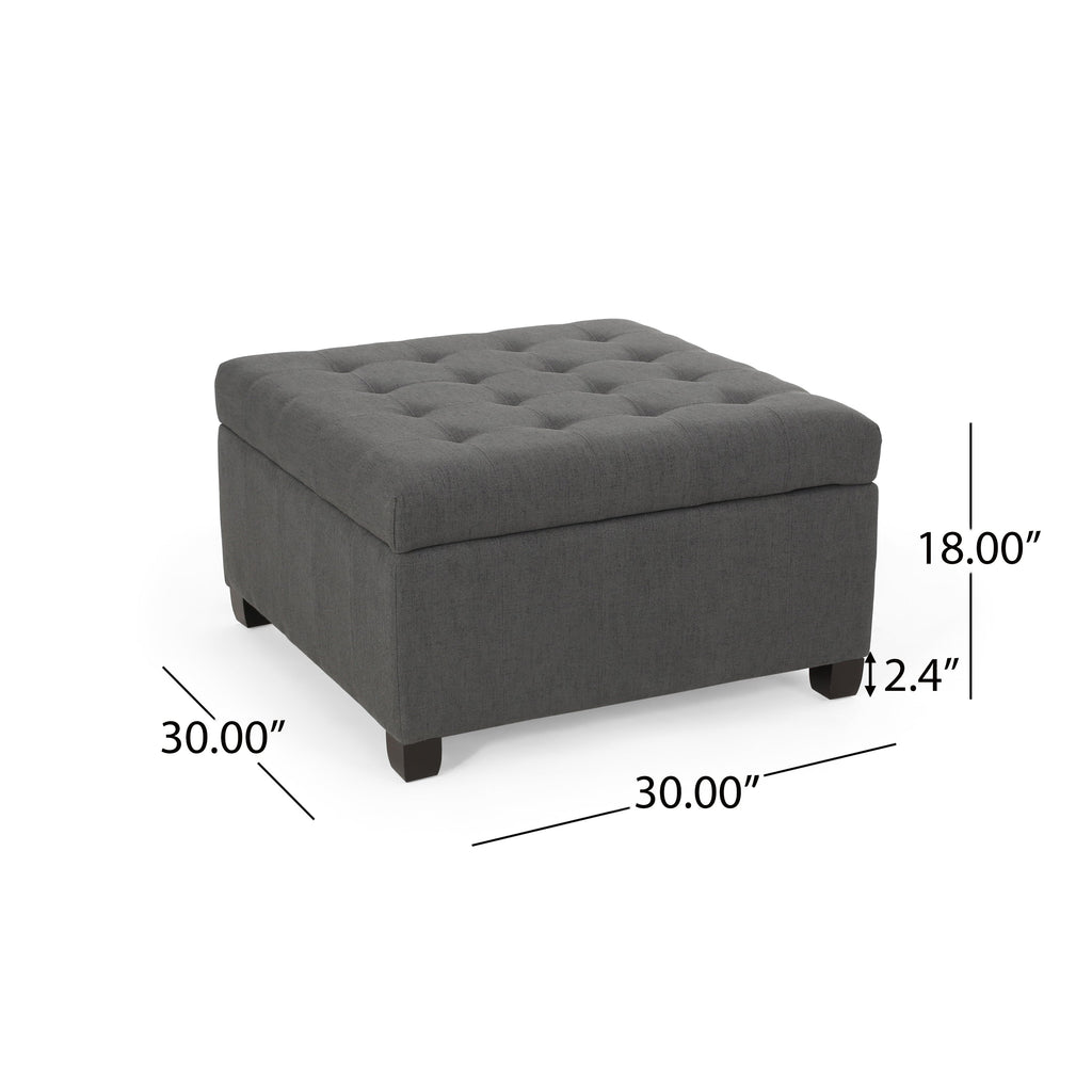 Upholstered Tufted Fabric Storage Ottoman with Hidden Storage - Dark Gray