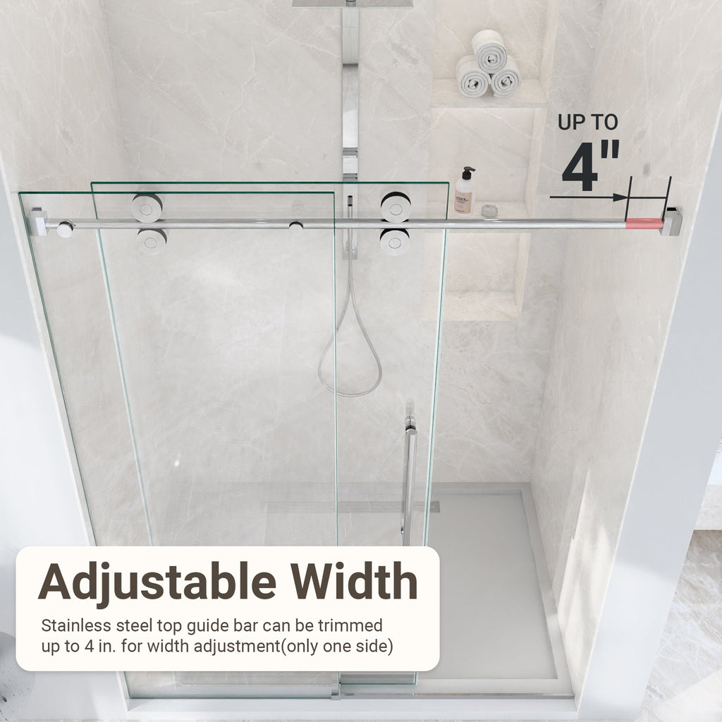 56-60"W Frameless Sliding Shower Door with Clear Tempered Glass - Chrome