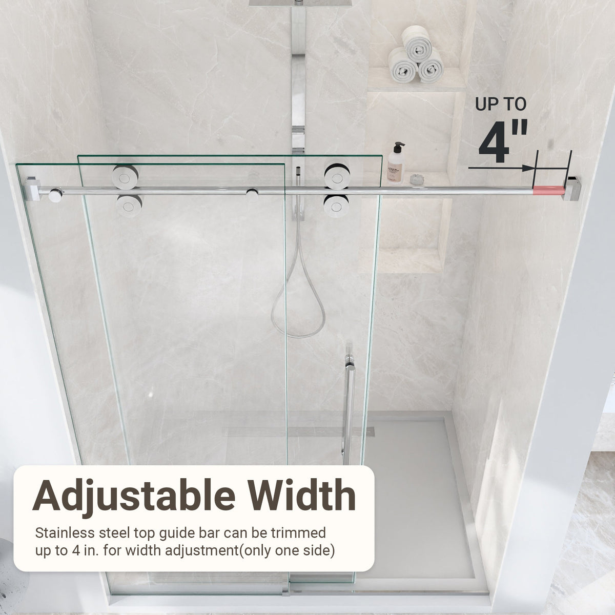 56-60"W Frameless Sliding Shower Door with Clear Tempered Glass - Chrome