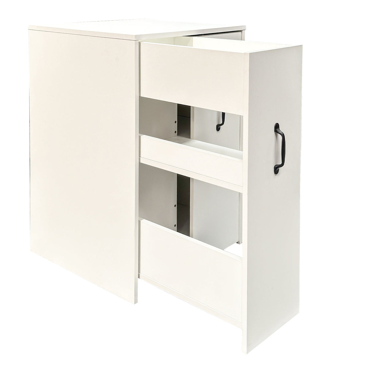 3 Tier Wooden Bookcase with Slide Out Drawer Storage - White