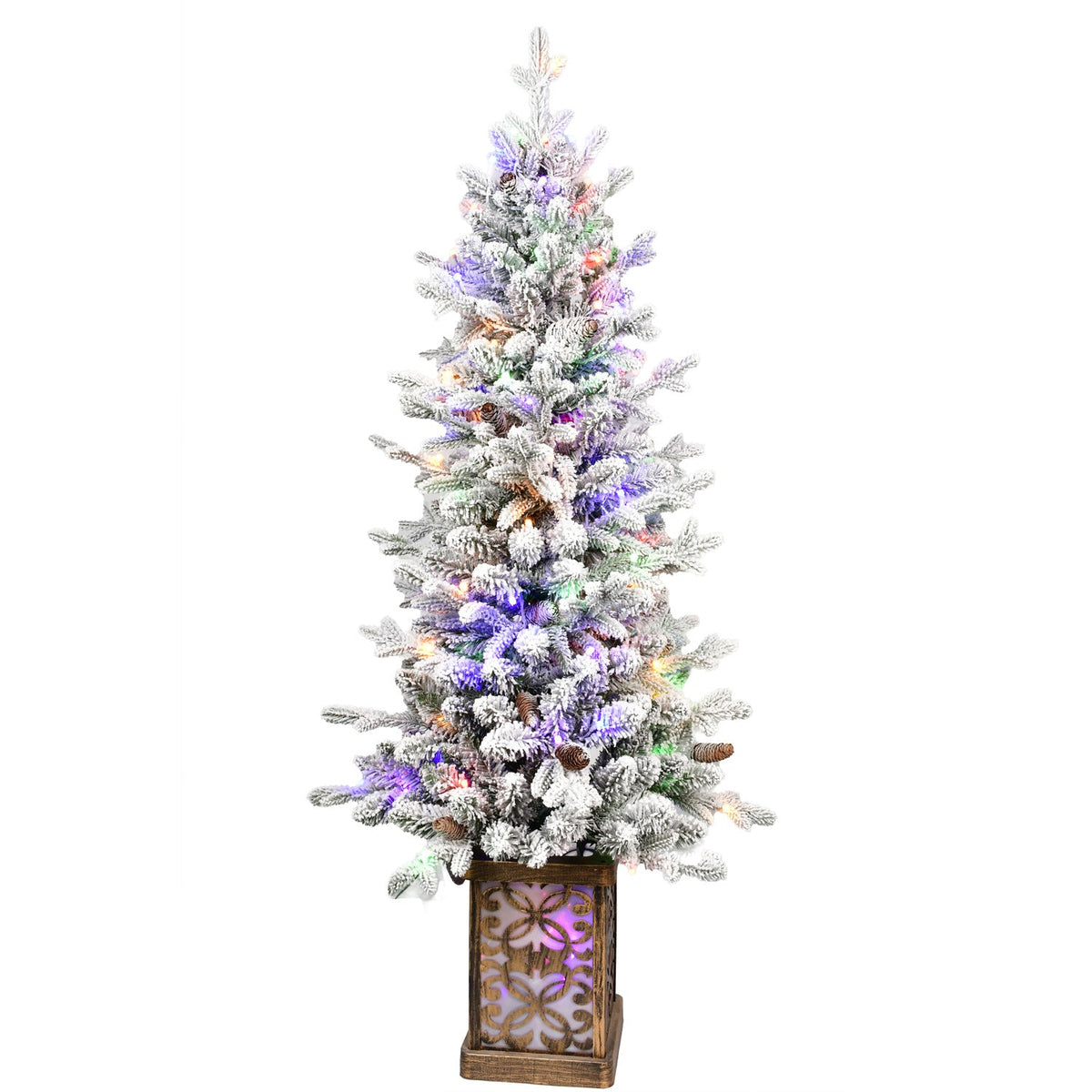 4FT Flocked Christmas Tree with Multicolour LED Lights - Multicolour