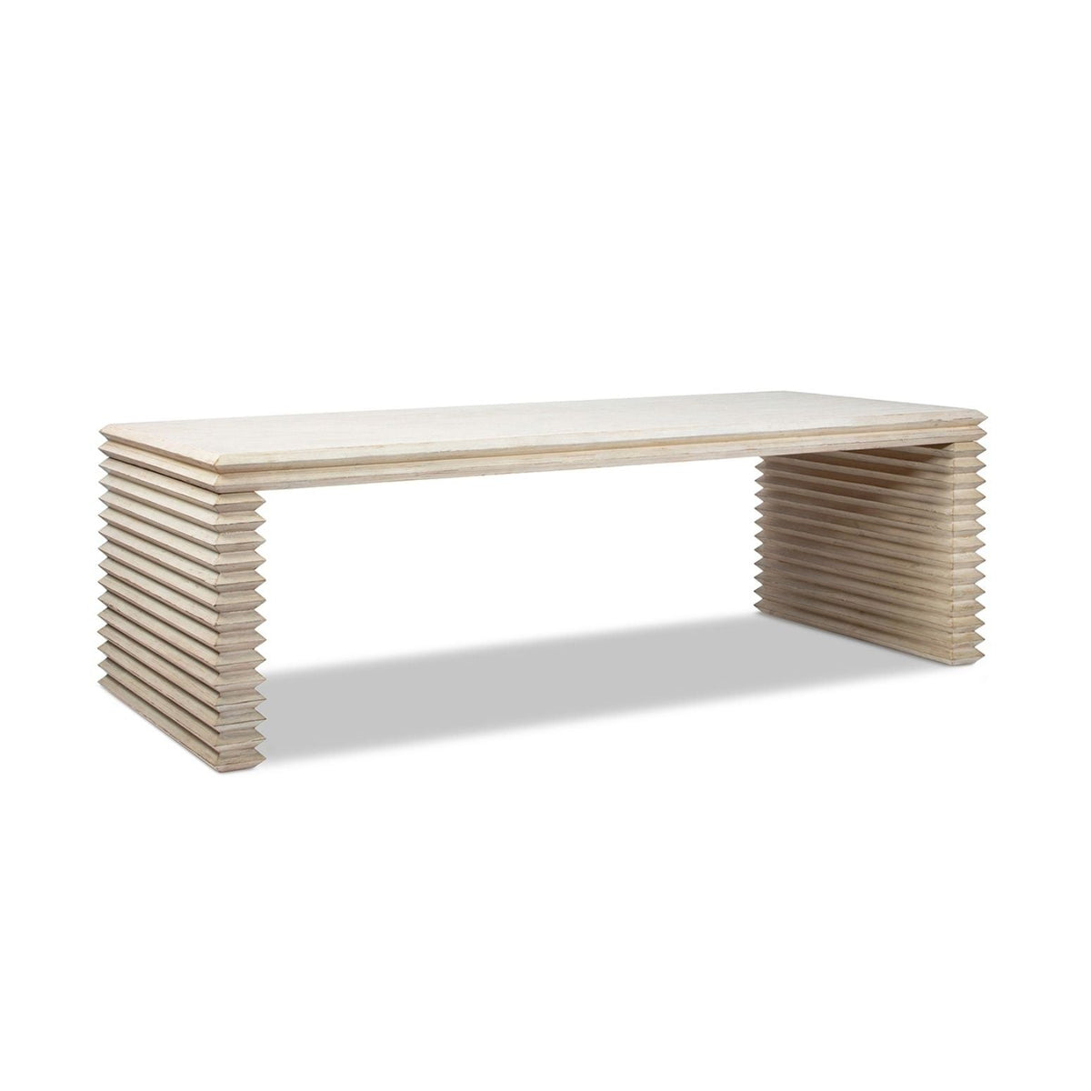 Geometric Waterfall Dining Table with Sculptural Base - White