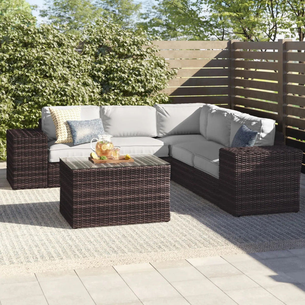 Modern Patio Rattan Sectional Set with Cushions - Multiple Set Options