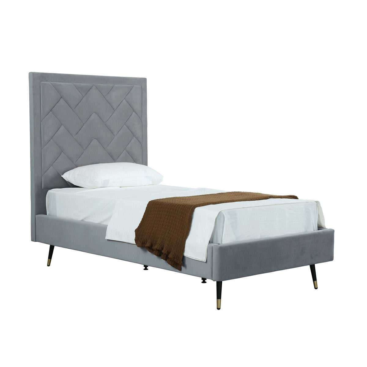 Upholstered Bed with Headboard and Slats - Multiple Colors