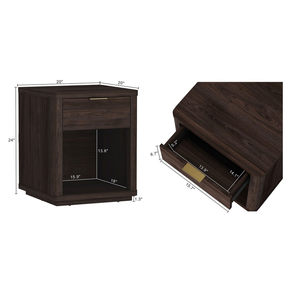 Evelyn Nightstand with 1 Drawer and Open Shelf - Dark Gray, Dark Brown, Light Brown