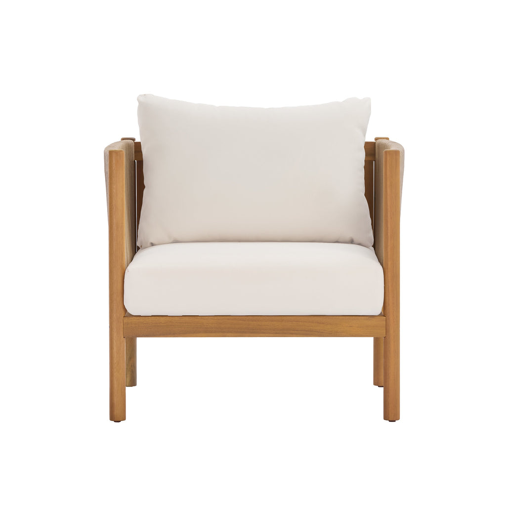 Outdoor Club Chair with Acacia Wood Frame and Rope Panels – Teak Look