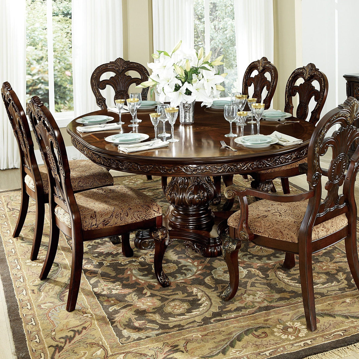 Traditional Cherry Side Chair Set with Upholstered Seats - 2 Piece