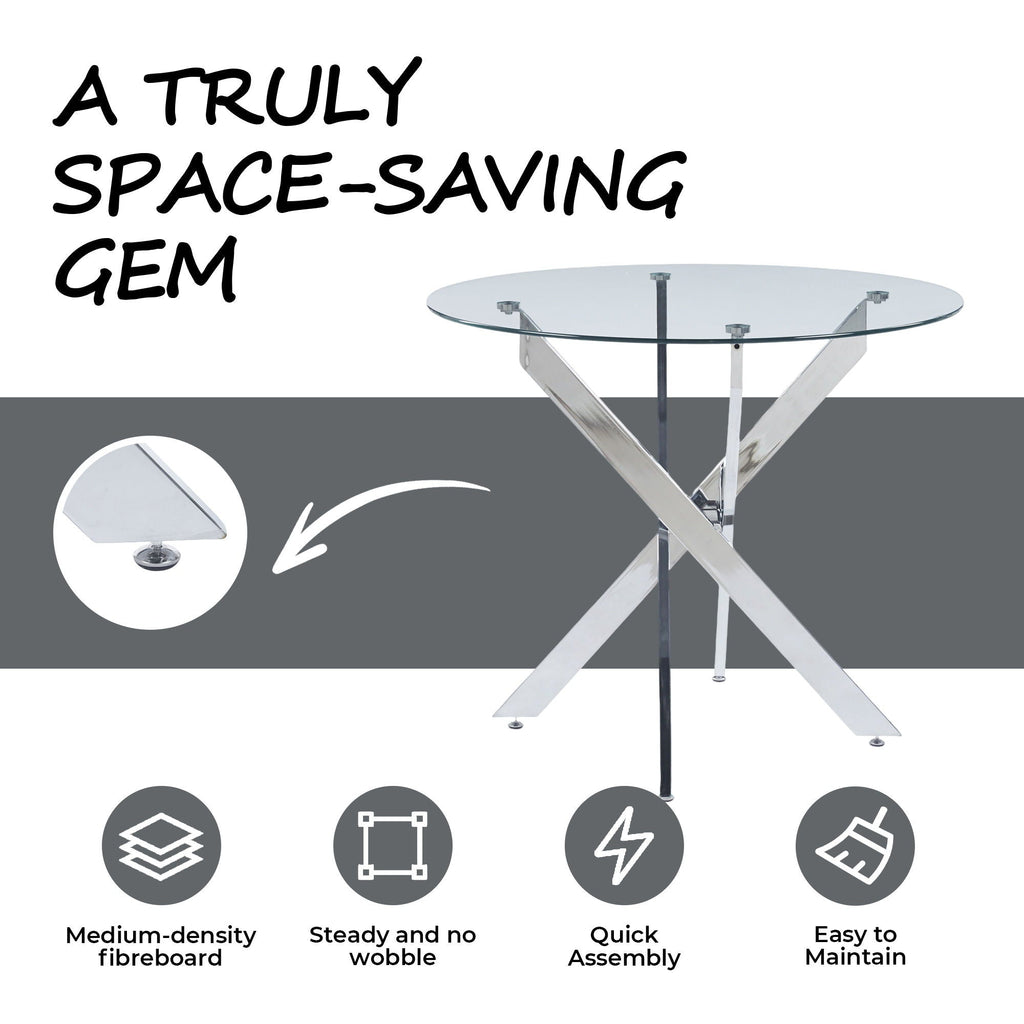 Dining Table With Cross Metal Leg And Tempered Glass
