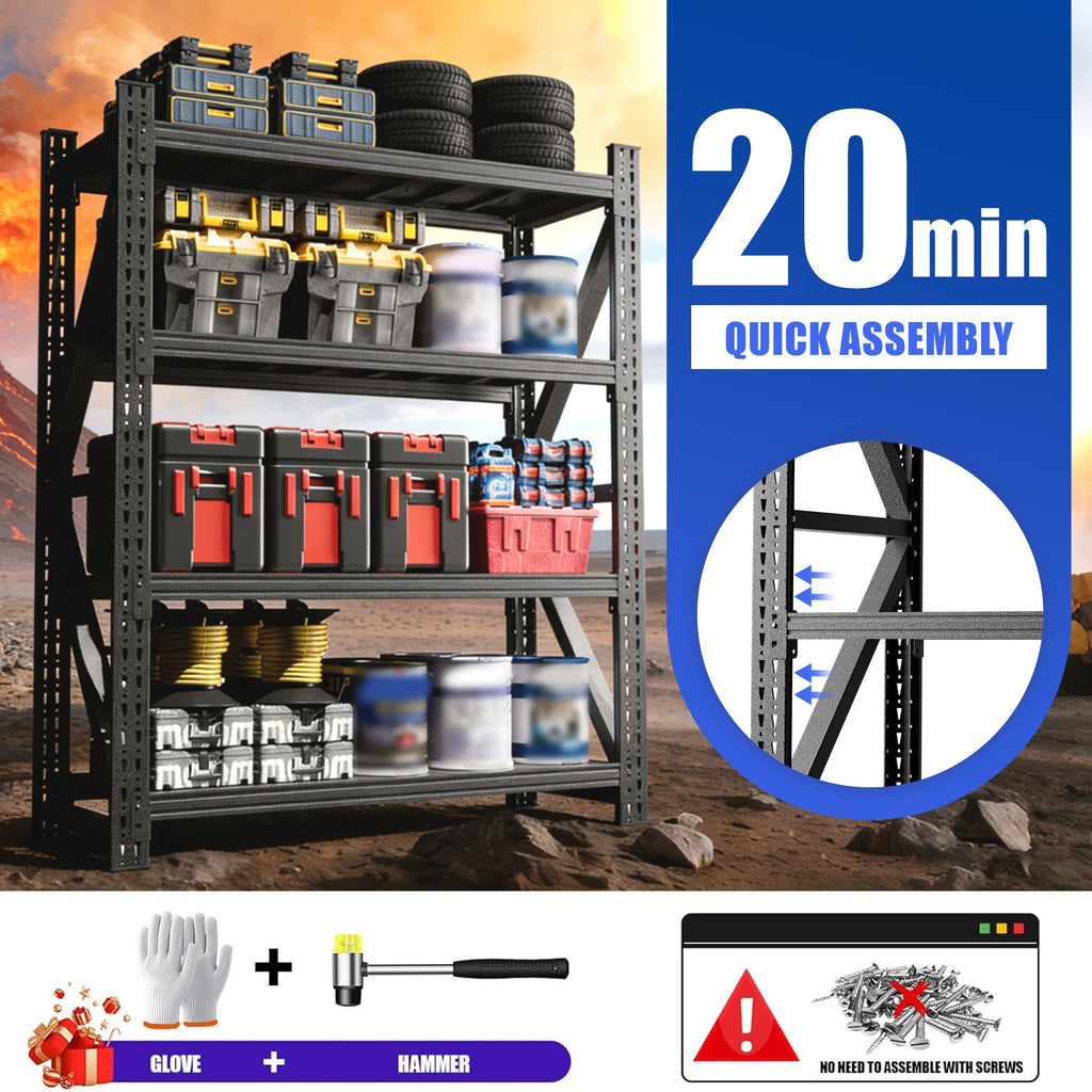 Heavy Duty Metal Adjustable Garage Shelves with 4000LBS Capacity - Black