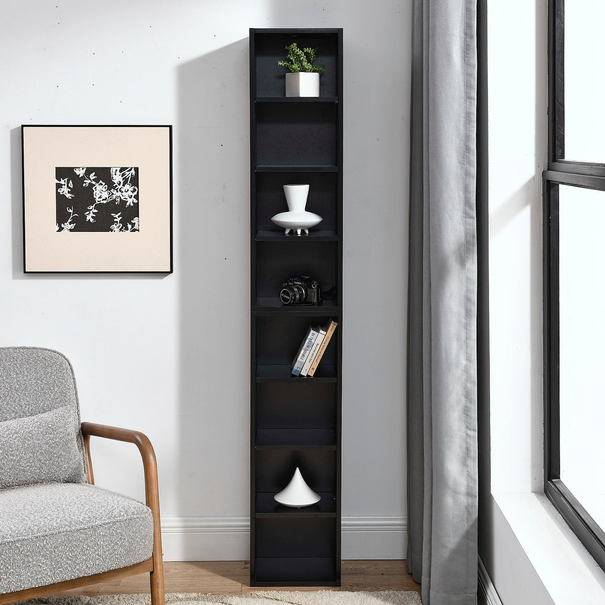 8-Tier Media Tower Rack with Adjustable Shelves - Black or Walnut