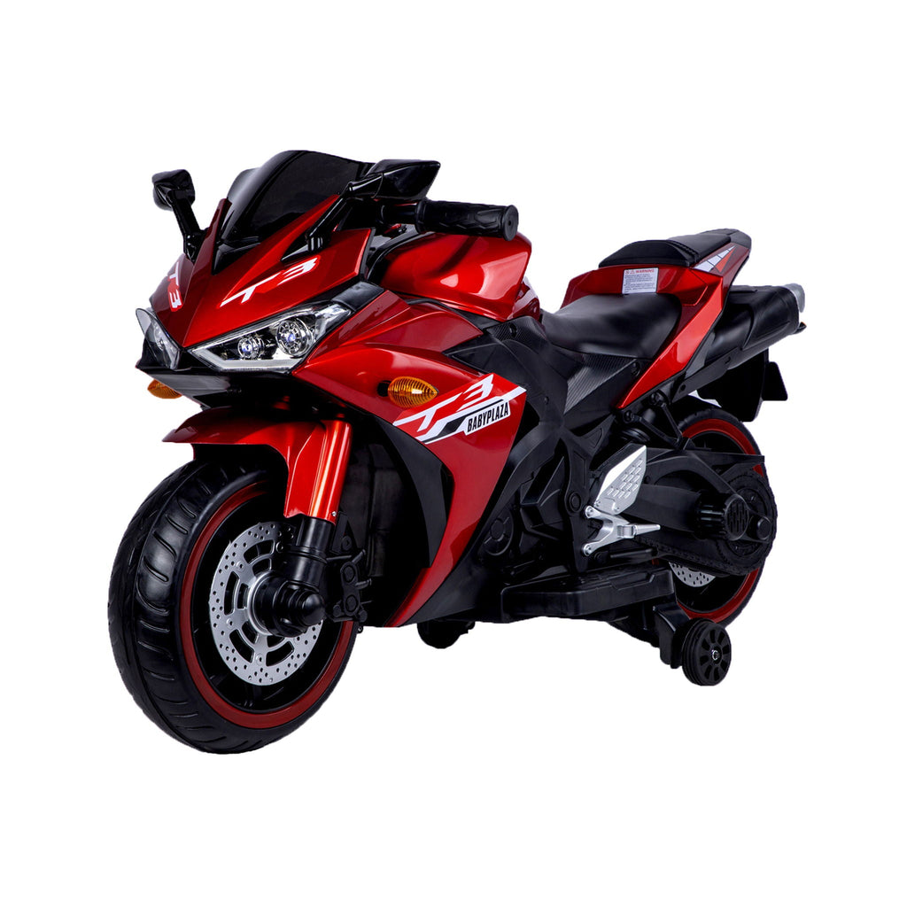 12V Kids Motorcycle Ride-On with Training Wheels and Lighting Wheels - Red