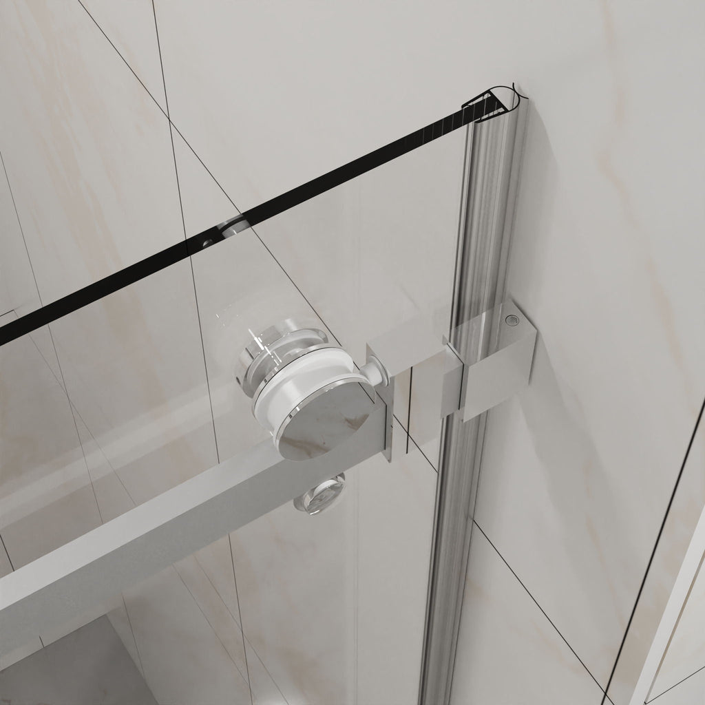 Frameless Tub Sliding Shower Door with Easy Clean Coating - Black or Pearl Silver