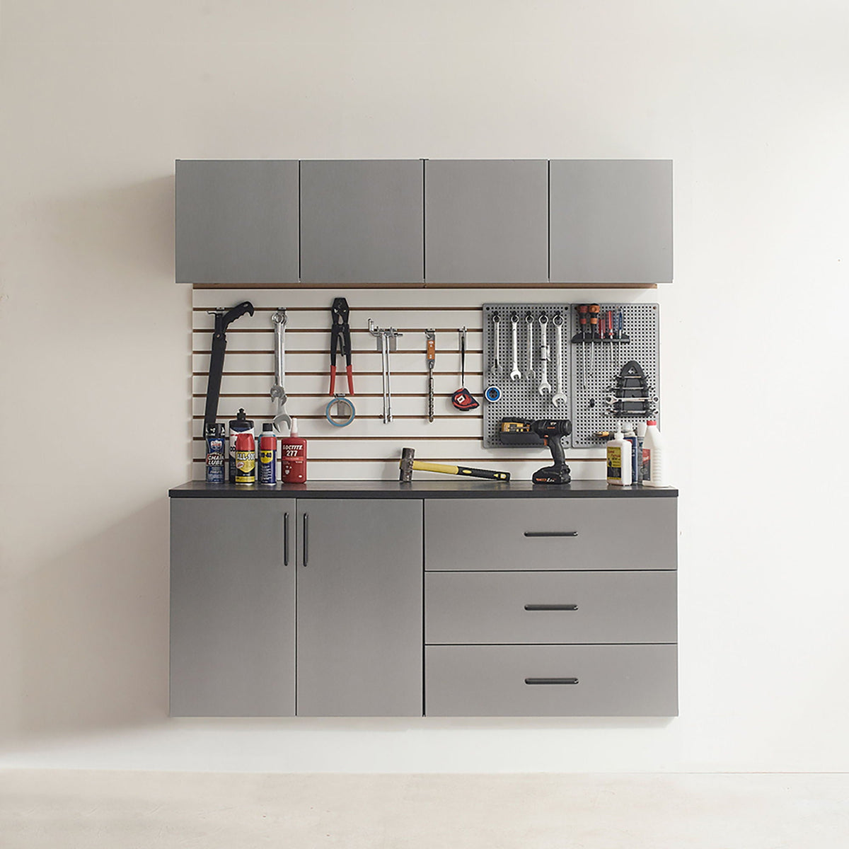 Garage Cabinet Set with Soft Closing Drawers - Metallic Gray