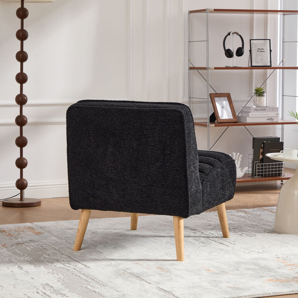 Black Upholstered Armless Accent Chair with Wood Legs