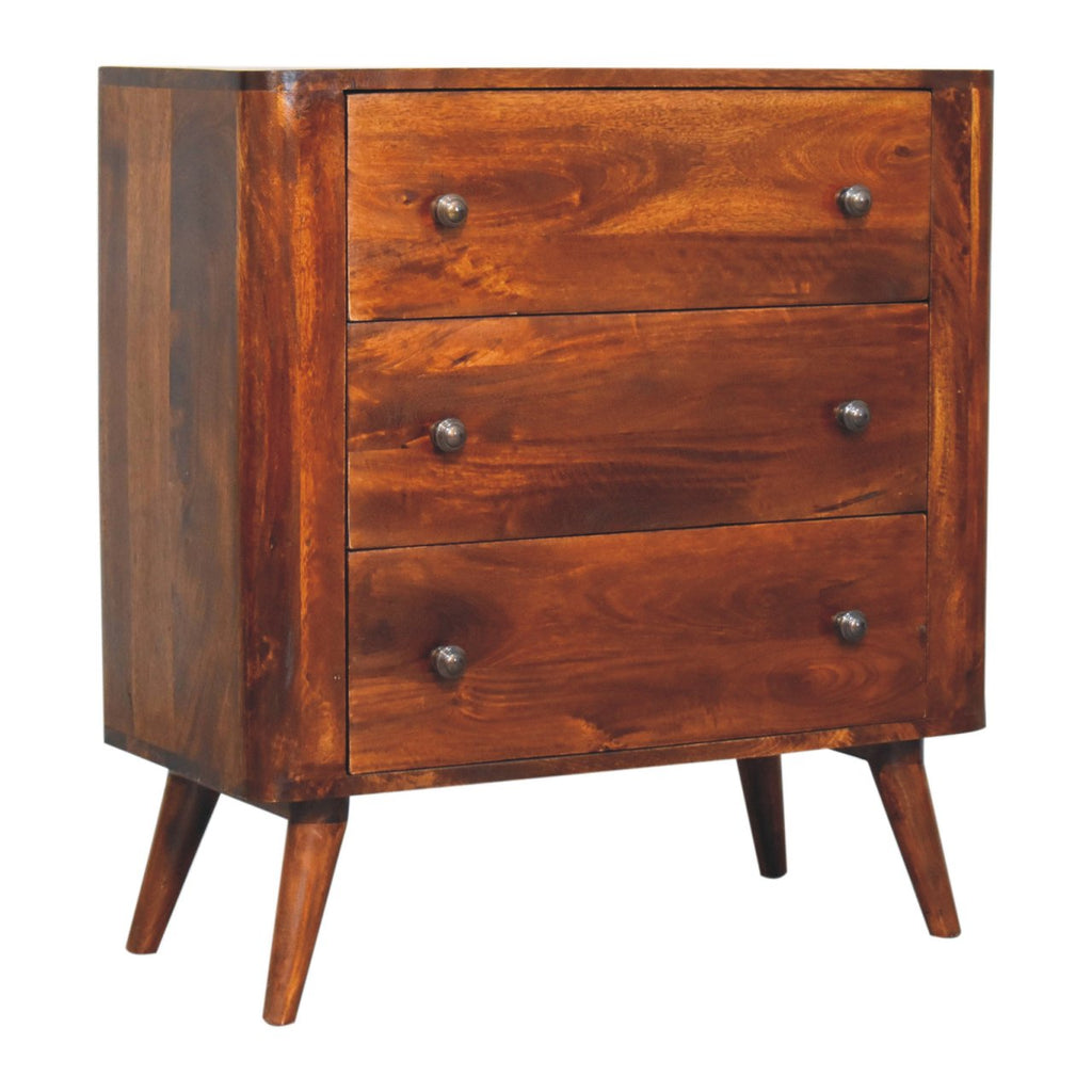 Solid Wood Bera Chest with 3 Drawers - Chestnut Finish