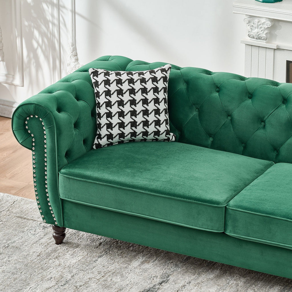 Chesterfield Fabric Loveseat with Nailhead Accents - Dark Green