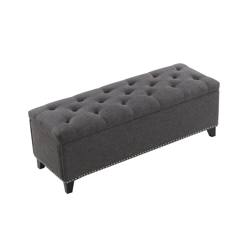 Button-Tufted Storage Ottoman with Safety Close Hinge - Light Brown or Black