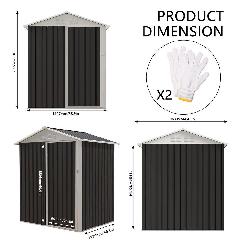 Metal Outdoor Storage Shed with Hinge Door - Grey