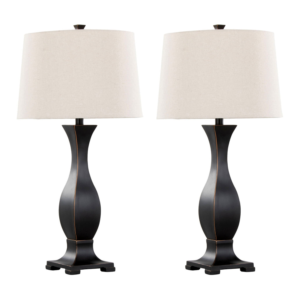Contemporary Table Lamp Set with Linen Shade - Oil Rubbed Bronze / Oat