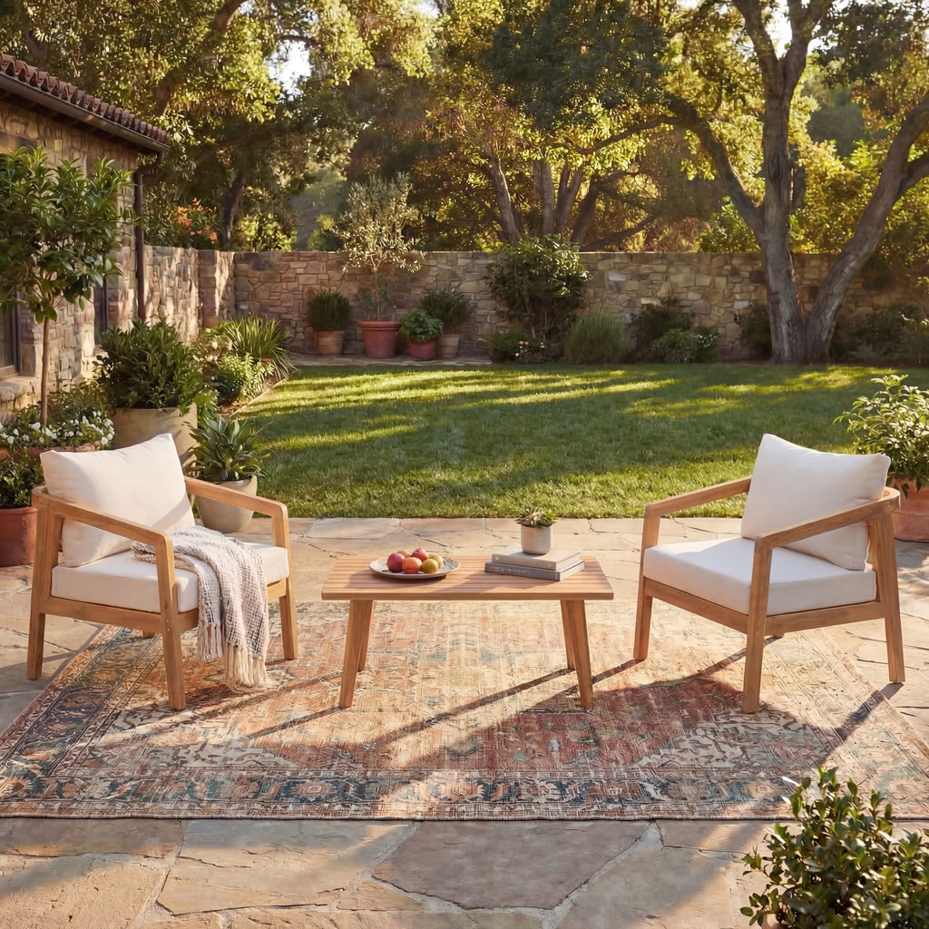 Acacia Wood Outdoor Patio Chair Set with Waterproof Cushions - Natural
