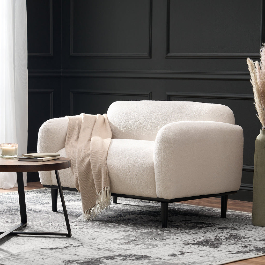 Bouclé Fabric Loveseat Sofa with Birch Wood Legs - 50 Inch