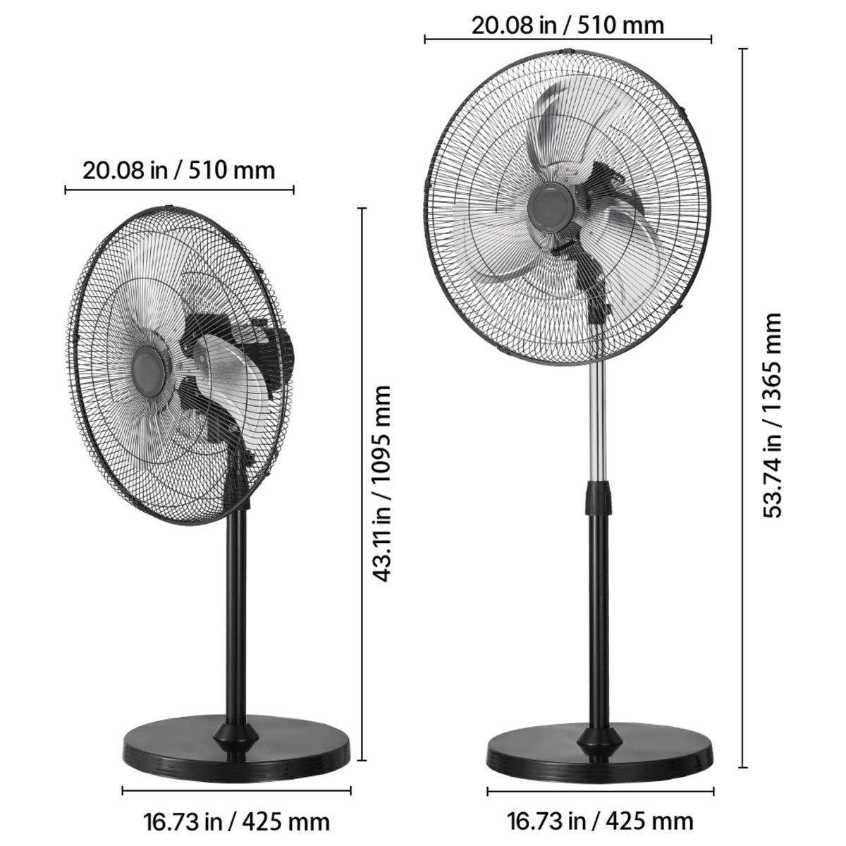 18" Industrial Pedestal Fan with Adjustable Height - Black