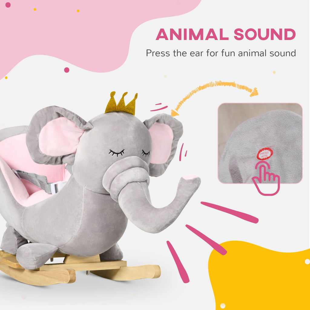 Gray Elephant Rocking Chair with Sound and Safety Belt