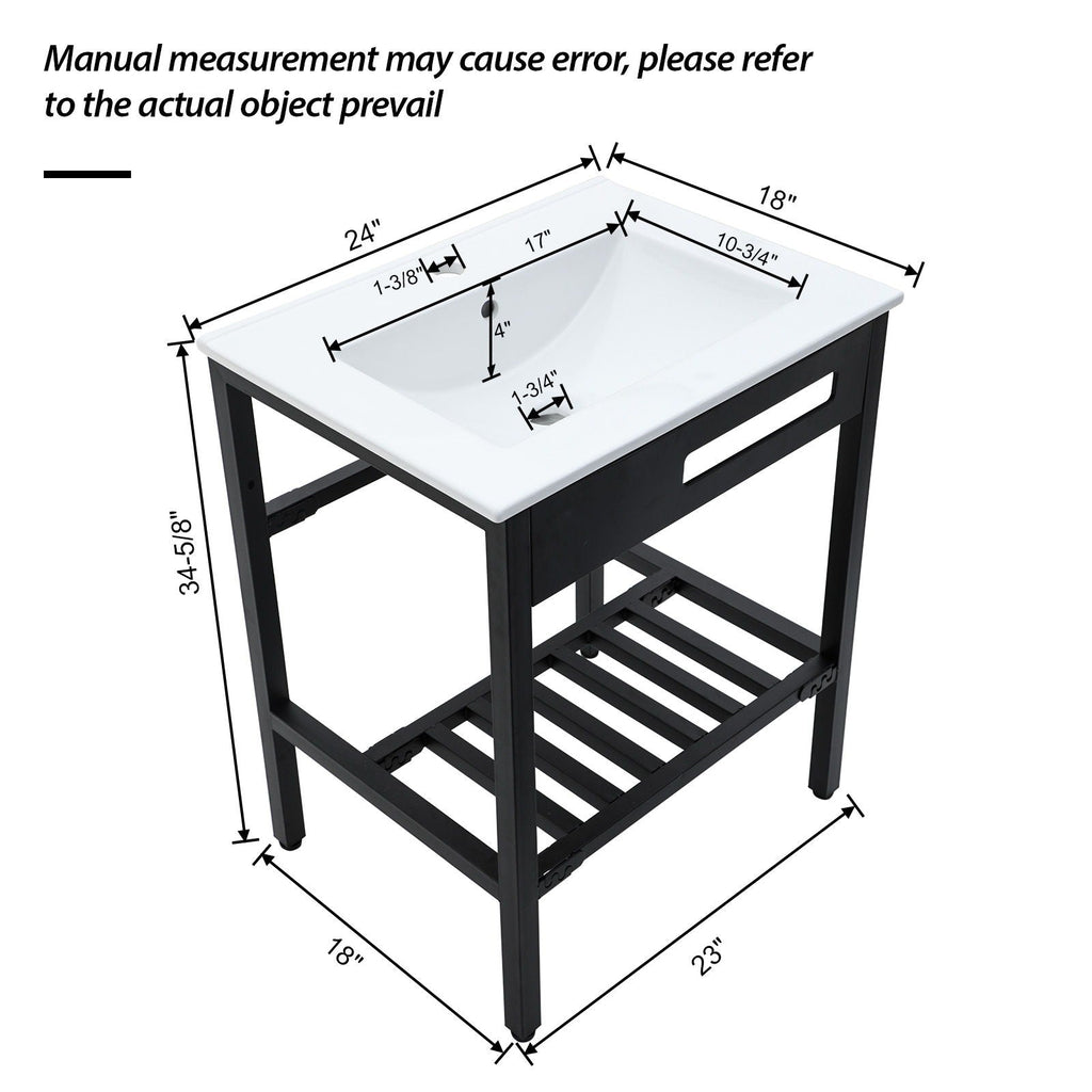 Console Sink With Legs, 24" X 18", Durable Porcelain With Frame - White / Black