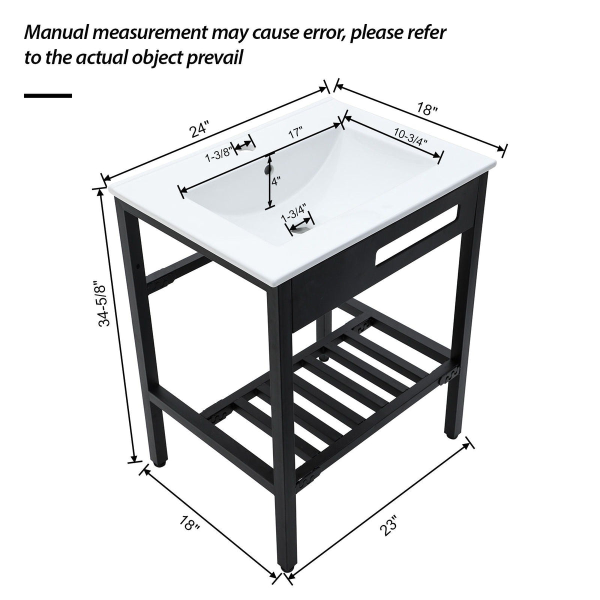 Console Sink With Legs, 24" X 18", Durable Porcelain With Frame - White / Black