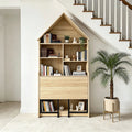 Folding Craft Desk with Storage Shelves - Natural Wood