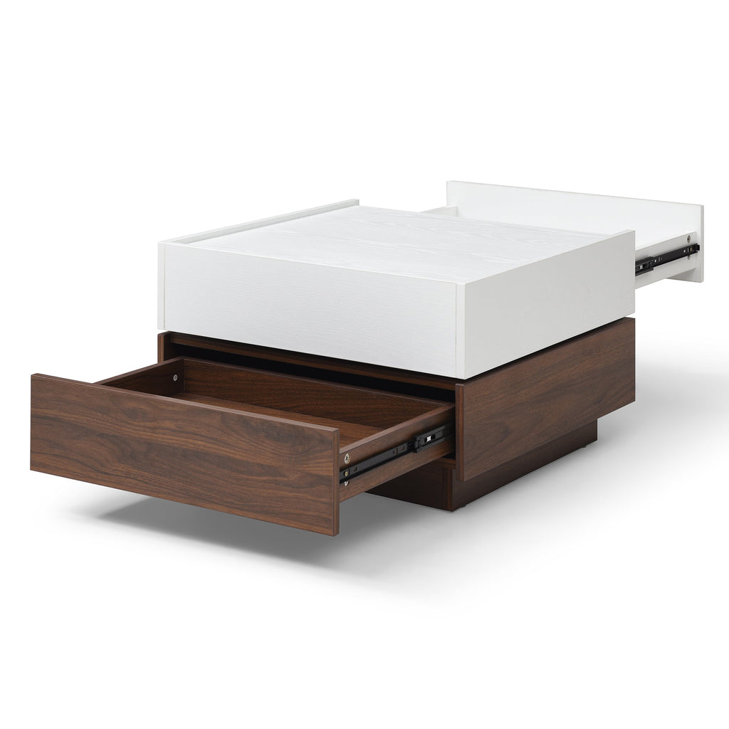 Rotating Coffee Table with 2 Drawers - Modern Storage Table