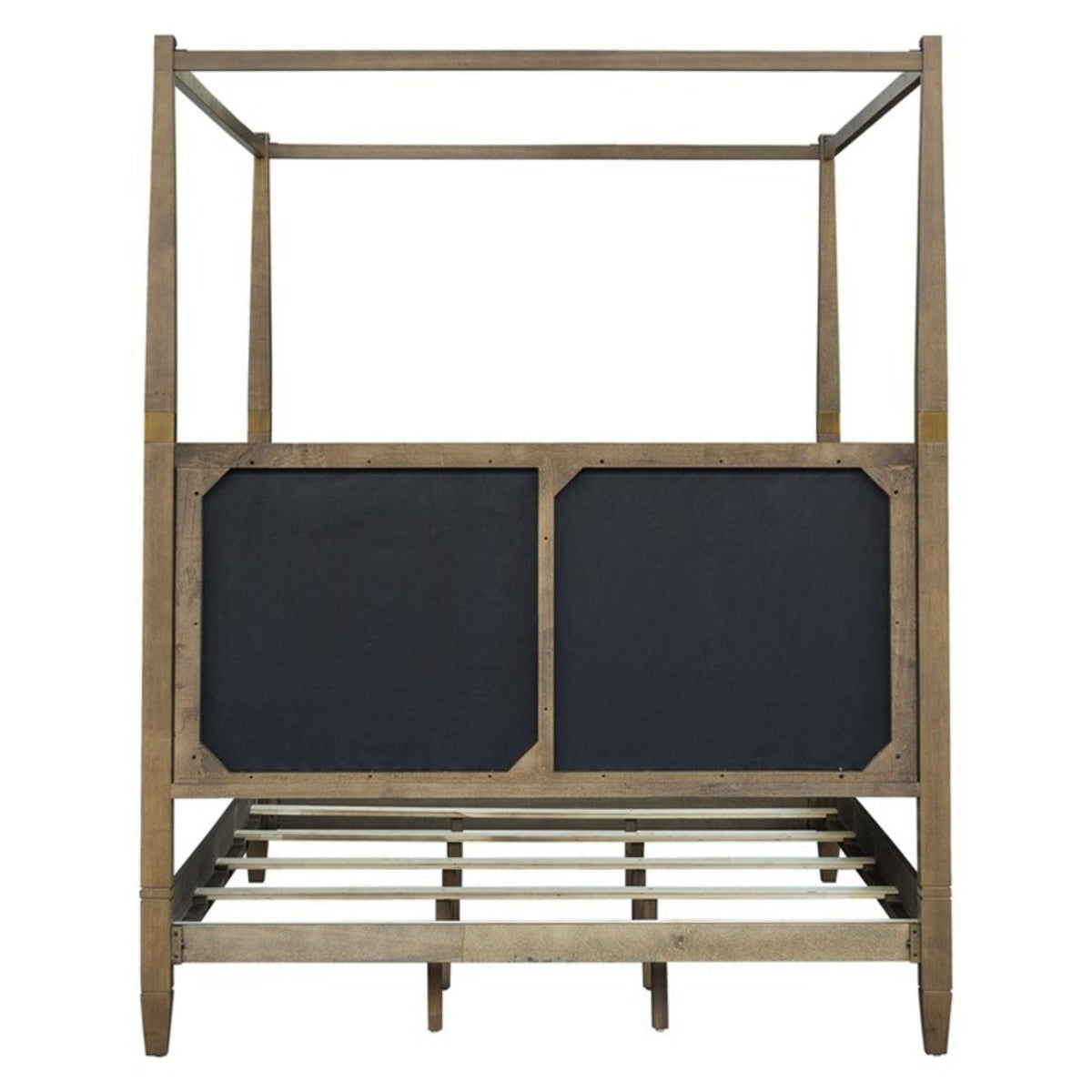 Queen Canopy Bed Frame with Upholstered Headboard - Brown