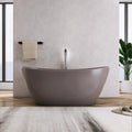 61 Inch Freestanding Solid Surface Soaking Bathtub with Matte Finish - Cream