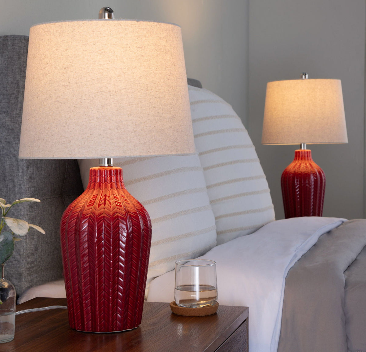 Contemporary Table Lamp Set of 2 with Chevron Pattern - Multiple Colors