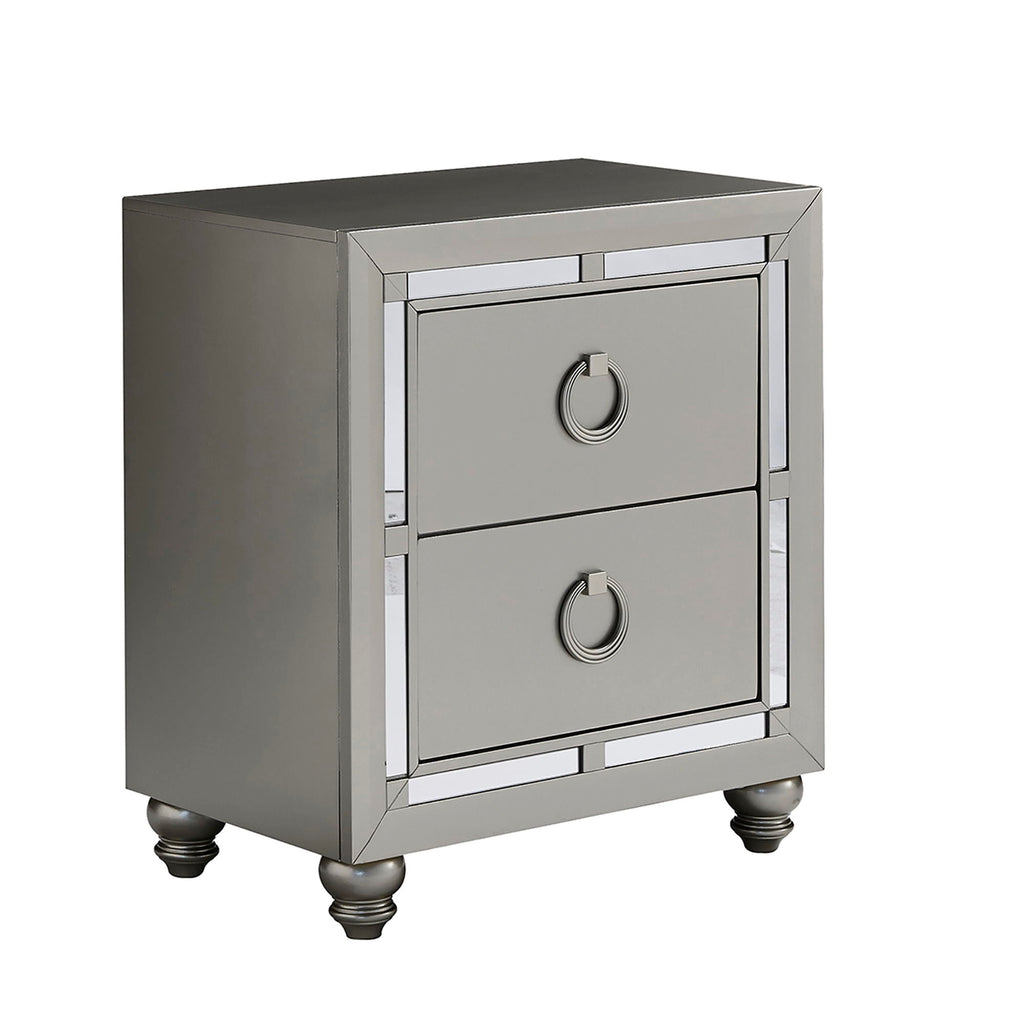 Gemstone Silver Nightstand with Mirror Accents - Chloe