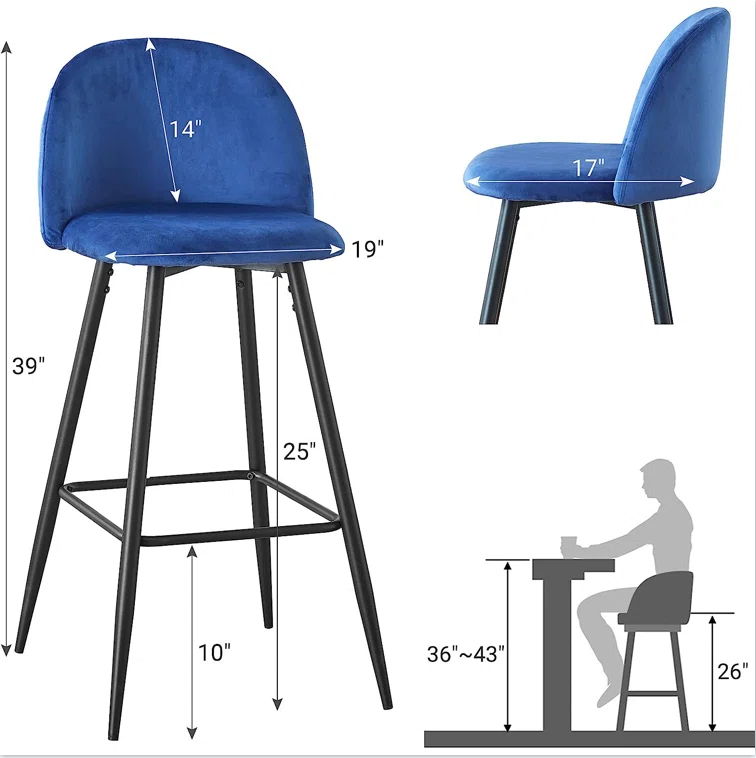 Bar Stool Set of 2 - Modern Counter Height Chairs