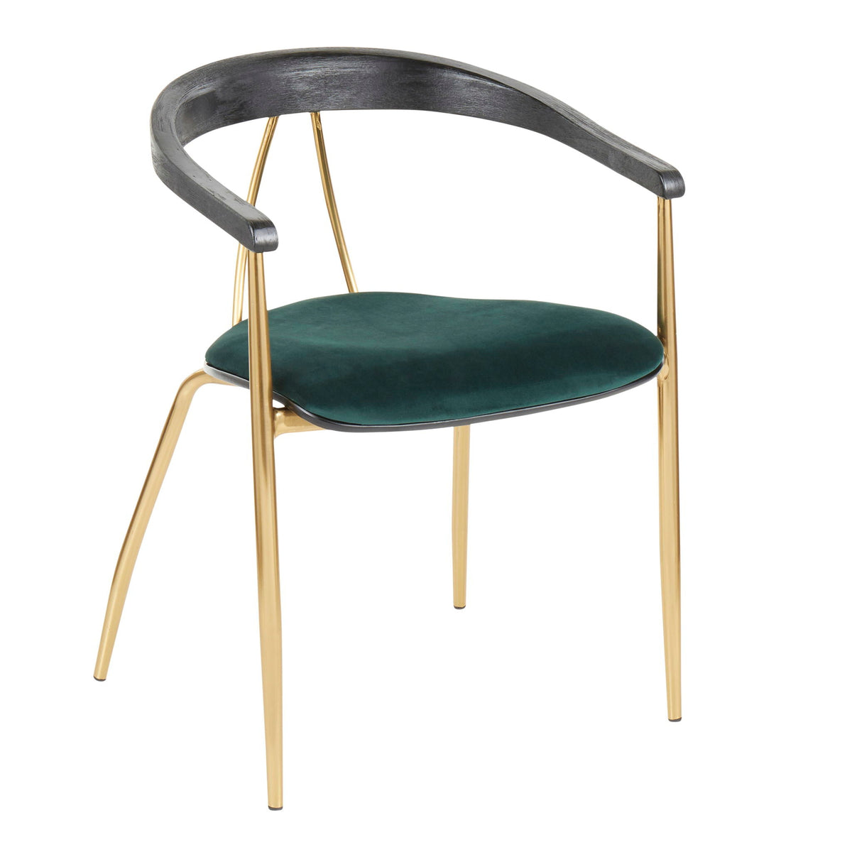 Vanessa Contemporary Chair Set of 2 with Velvet Upholstery - Gold / Green / Black