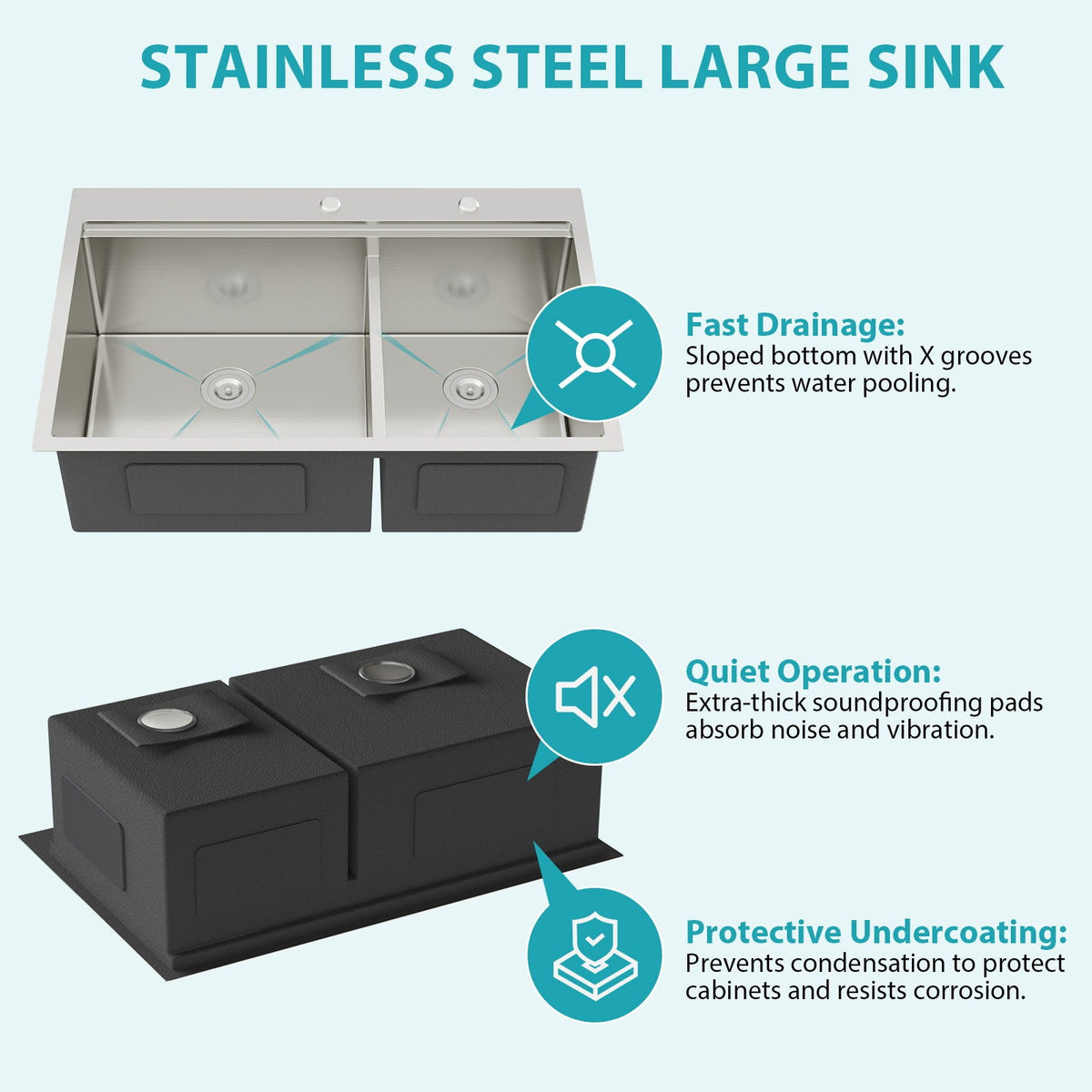 Gray Double Bowl Kitchen Sink with 16 Gauge Stainless Steel - Dual Mount