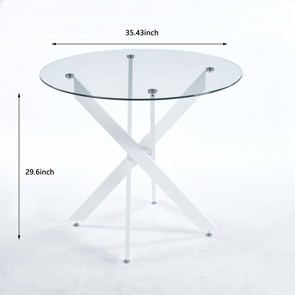 Dining Table With Cross Metal Leg And Tempered Glass