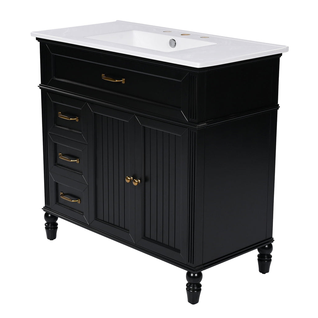 Bathroom Vanity With Sink and Drawers - Freestanding Solid Wood Cabinet