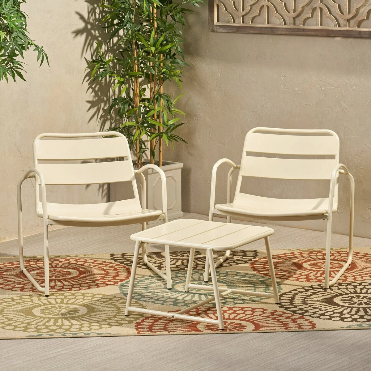 Conrad Chat Set Patio Furniture with Powder-Coated Iron Frames - Black